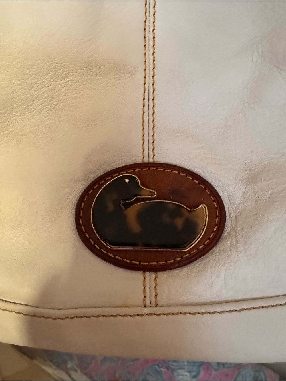 Dooney & Bourke White Leather Tote with Brown Trim and Handles - Picture 2 of 16